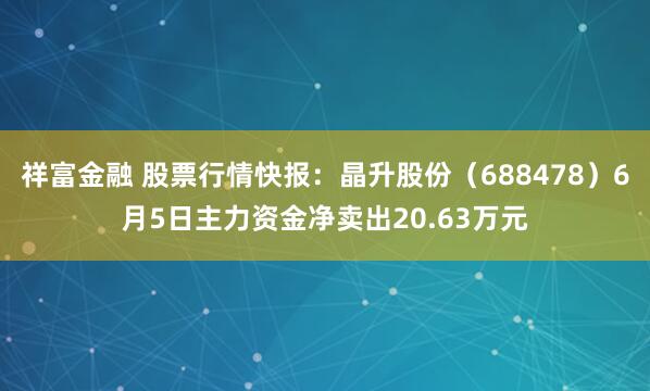 祥富金融 股票行情快报：晶升股份（688478）6月5日主力资金净卖出20.63万元