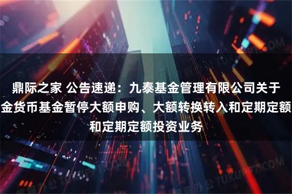 鼎际之家 公告速递：九泰基金管理有限公司关于九泰日添金货币基金暂停大额申购、大额转换转入和定期定额投资业务